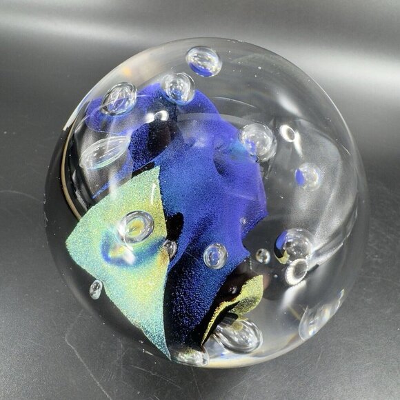 1976 Dichroic Art Glass Paperweight Round Multicolor Signed S65 Hand Blown Glass - Picture 11 of 16
